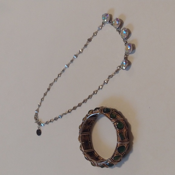 Gold and Silver Glass Stones Bracelet and Necklace Bundle - Picture 1 of 12